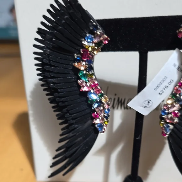 Black Wing Earrings with Multicolored Gems - Picture 6 of 8